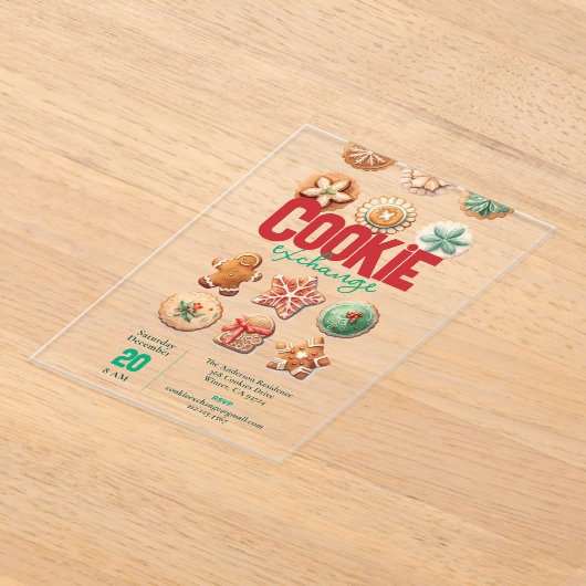 Cookie Exchange Schattige kerstfeest Acryl Uitnodigingen (Laagn)