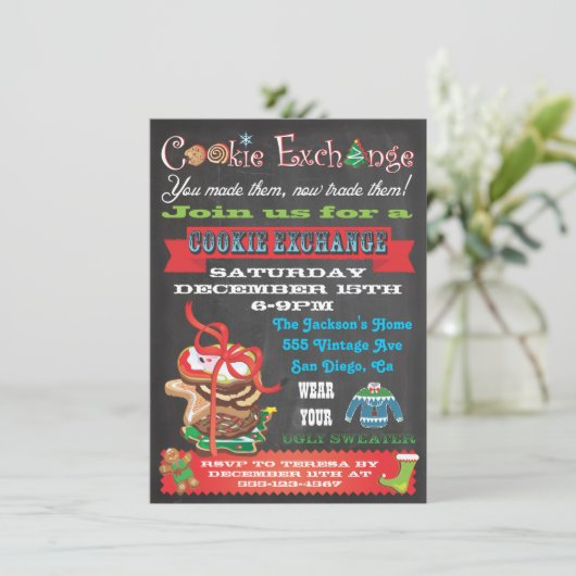 Cookie Exchange/ Ugly Sweater Party Invitations Kaart (Staand voorkant)