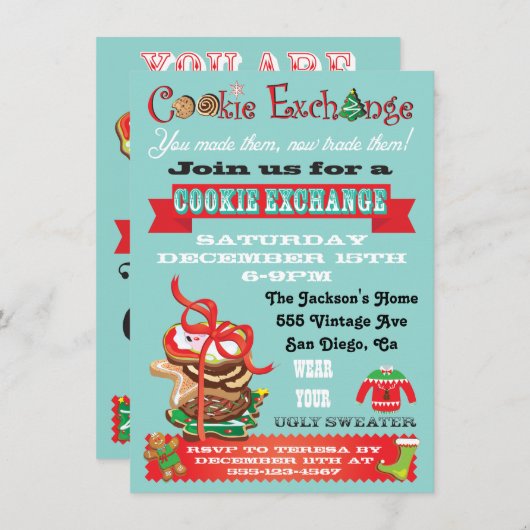 Cookie Exchange/ Ugly Sweater Party Invitations Kaart (Voorkant / Achterkant)