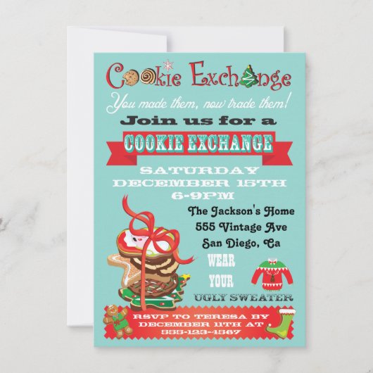 Cookie Exchange/ Ugly Sweater Party Invitations Kaart (Voorkant)