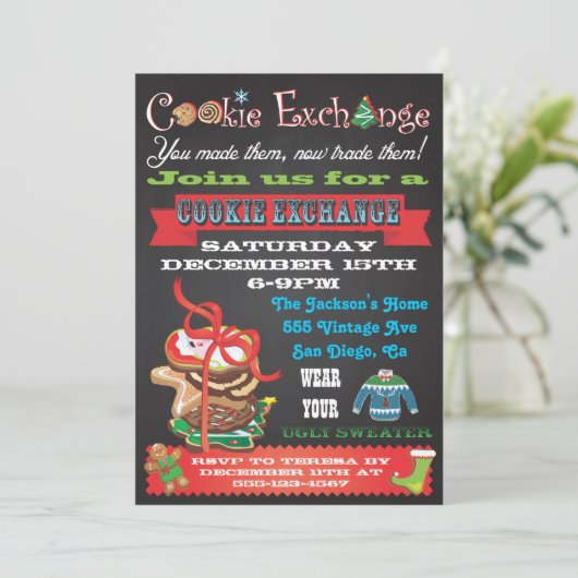 Cookie Exchange/ Ugly Sweater Party Invitations Kaart (Staand voorkant)