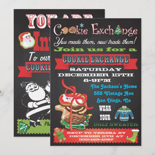 Cookie Exchange/ Ugly Sweater Party Invitations Kaart (Voorkant / Achterkant)