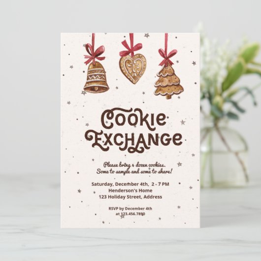 Cookie Exchange Waterverf Gingerbrood Ornaments Kaart (Staand voorkant)