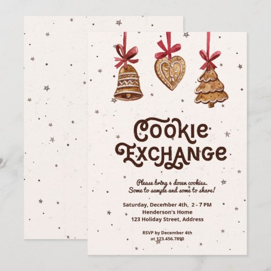 Cookie Exchange Waterverf Gingerbrood Ornaments Kaart (Voorkant / Achterkant)