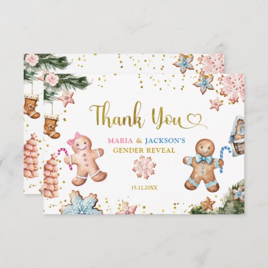 Cookie Gingerbread Geslacht Reveal Dank u kaart (Voorkant / Achterkant)