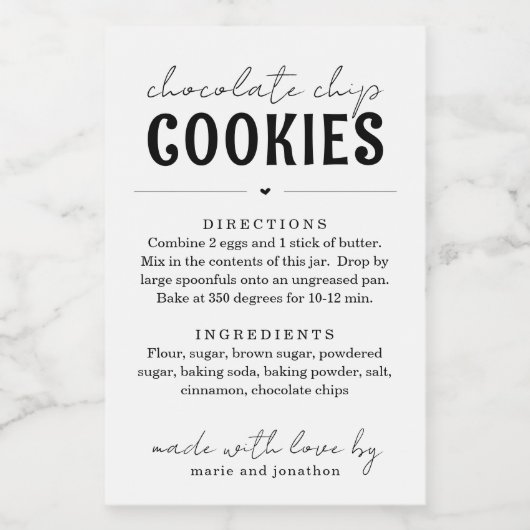 Cookie Mix in een Jar Gift Voedselcontainer Etiket (Enkel label)