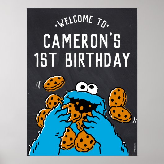 Cookie Monster 1e verjaardag Welkom Poster (Voorkant)