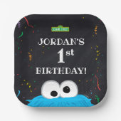 Cookie Monster | 1st Birthday Papieren Bordje (Voorkant)