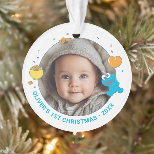 Cookie Monster Baby First Christmas Photo Ornament (Boom)