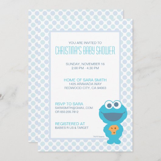 Cookie Monster Baby shower nodigt uit Kaart (Voorkant / Achterkant)