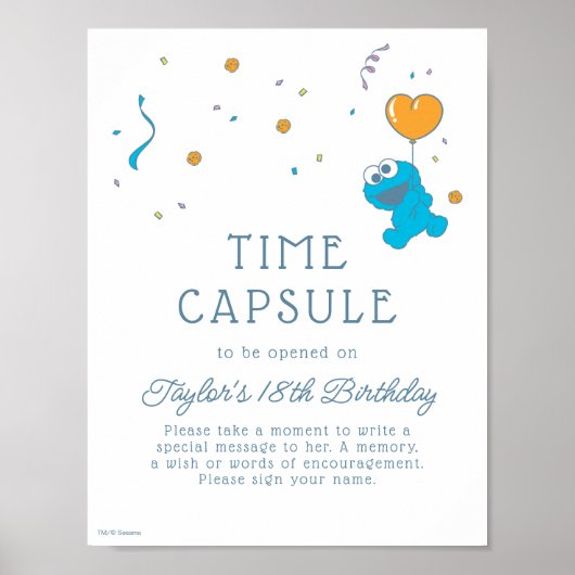 Cookie Monster Baby shower Tijd Capsule teken Poster (Voorkant)
