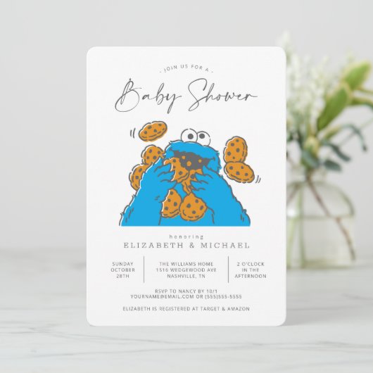 Cookie Monster Baby shower Uitnodiging (Staand voorkant)