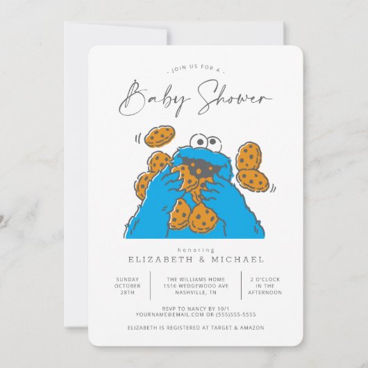 Cookie Monster Baby shower Uitnodiging (Voorkant)