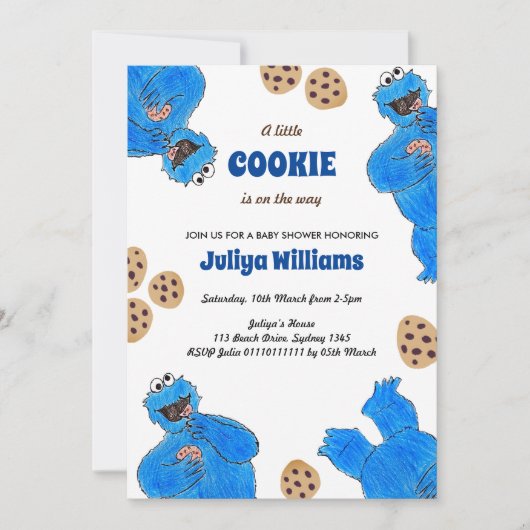 Cookie Monster Baby Shower Uitnodiging (Voorkant)