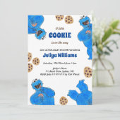 Cookie Monster Baby Shower Uitnodiging (Staand voorkant)