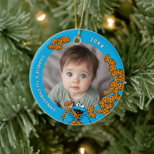 Cookie Monster Baby's 1st Christmas Photo Ceramic  Keramisch Ornament (Boom)