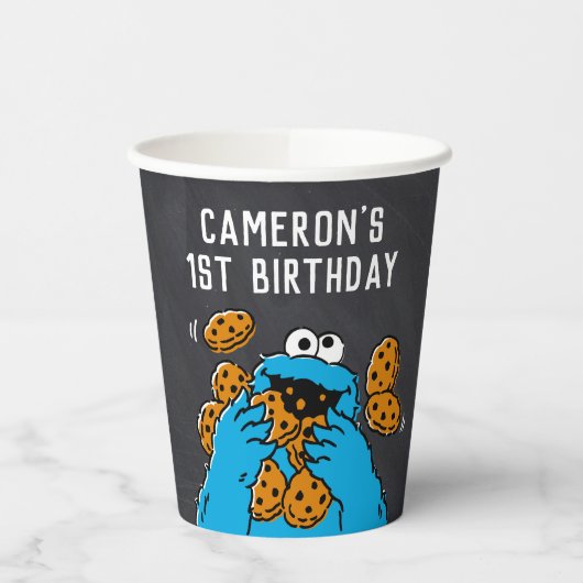 Cookie Monster Birthday Chalkboard Papieren Bekers (Links)
