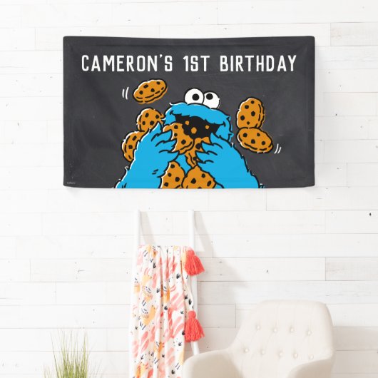 Cookie Monster Birthday Chalkboard Spandoek (Insitu)