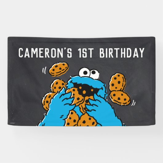 Cookie Monster Birthday Chalkboard Spandoek (Horizontaal)