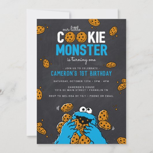 Cookie Monster Birthday Chalkboard Uitnodiging (Voorkant)