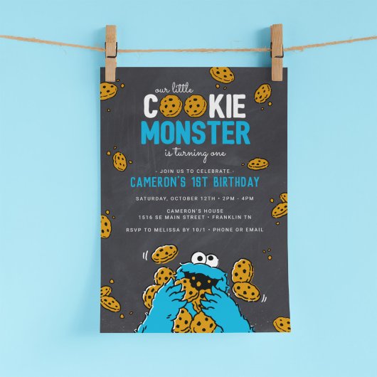 Cookie Monster Birthday Chalkboard Uitnodiging
