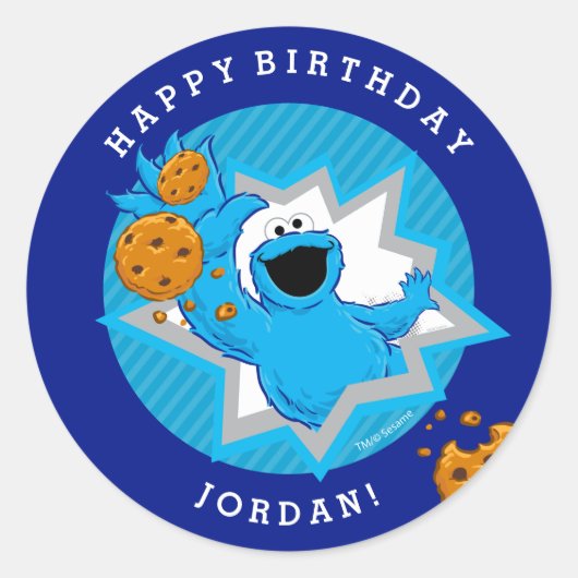 Cookie Monster Birthday Ronde Sticker (Voorkant)