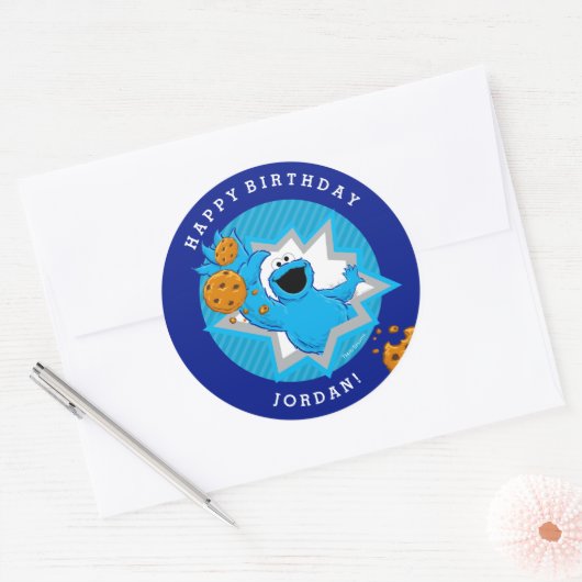 Cookie Monster Birthday Ronde Sticker (Envelop)