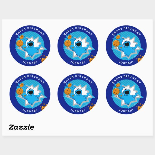 Cookie Monster Birthday Ronde Sticker (Vel)