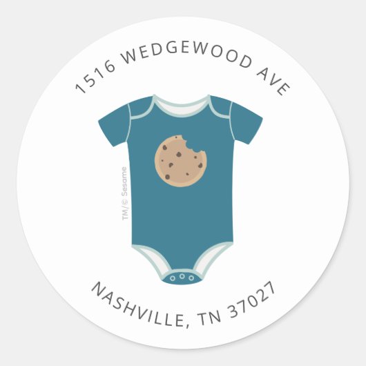 Cookie Monster Bodysuit Baby shower Adres Ronde Sticker (Voorkant)