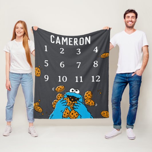 Cookie Monster Chalkboard Baby Milestone Fleece Deken (In situ)
