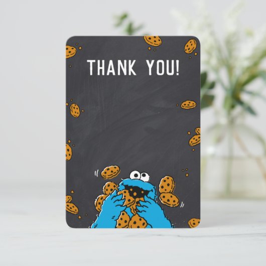 Cookie Monster Chalkboard Baby shower Dank u Kaart (Staand voorkant)