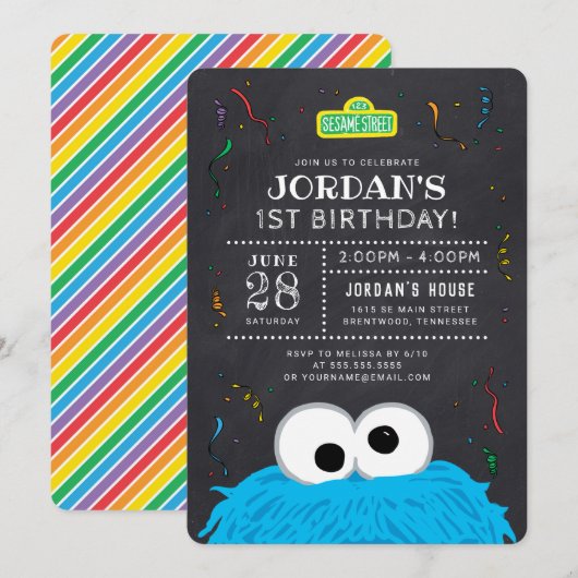 Cookie Monster Chalkboard Confetti Birthday Kaart (Voorkant / Achterkant)