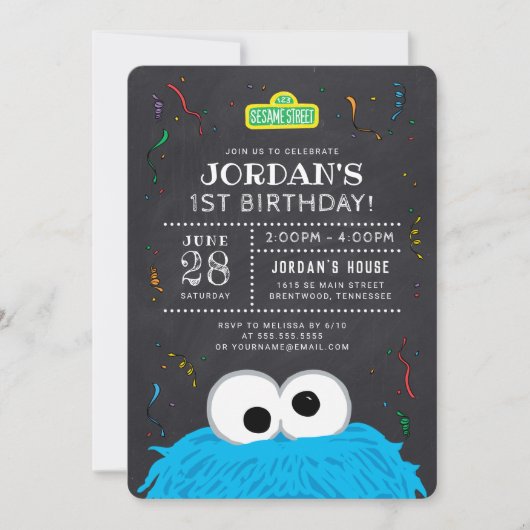 Cookie Monster Chalkboard Confetti Birthday Kaart (Voorkant)