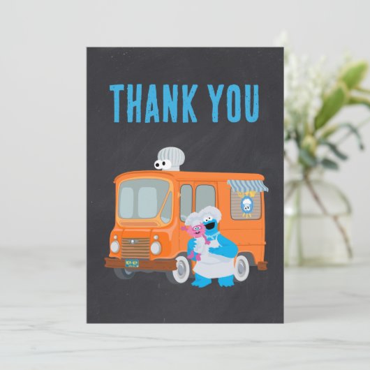 Cookie Monster Chalkboard Food Truck Verjaardag Bedankkaart (Staand voorkant)