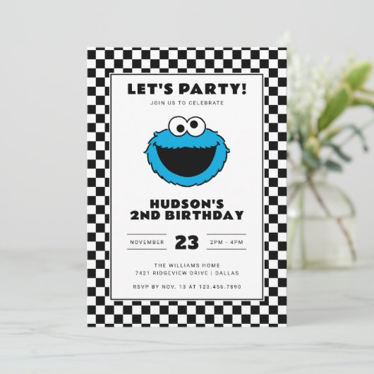 Cookie Monster Checkerboard Verjaardag Kaart (Staand voorkant)