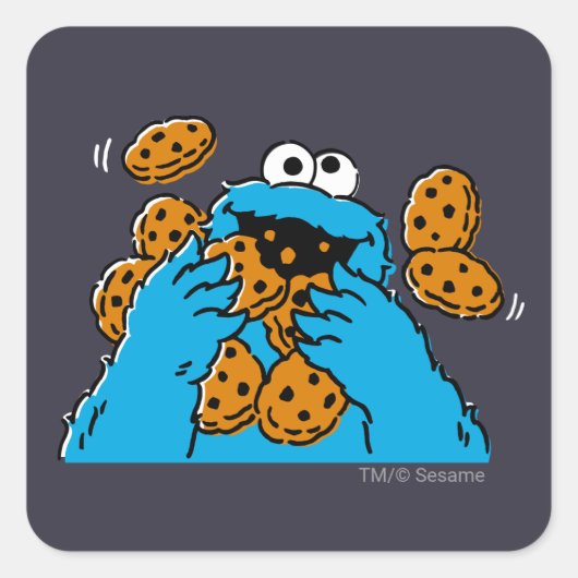 Cookie Monster Eating All the Cookies Vierkante Sticker (Voorkant)