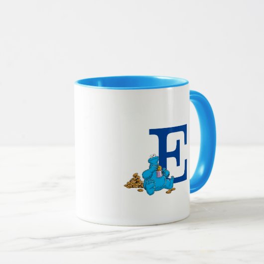 Cookie Monster Eating Cookies Monogram E Mok (Voorkant rechts)