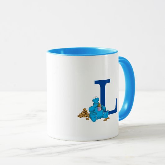 Cookie Monster Eating Cookies Monogram L Mok (Voorkant rechts)