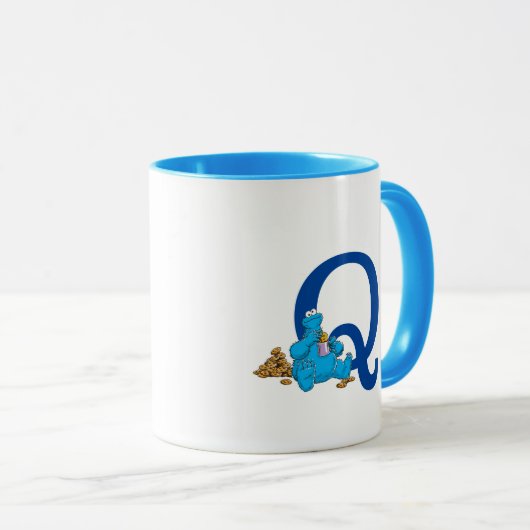 Cookie Monster Eating Cookies Monogram Q Mok (Voorkant rechts)