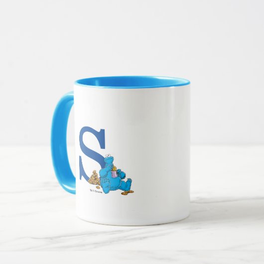 Cookie Monster Eating Cookies Monogram S Mok (Voorkant links)