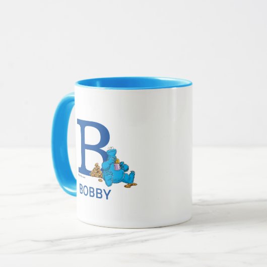 Cookie Monster Eating Cookies Naam & Monogram B Mok (Voorkant links)