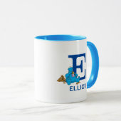 Cookie Monster Eating Cookies Naam & Monogram E Mok (Voorkant rechts)