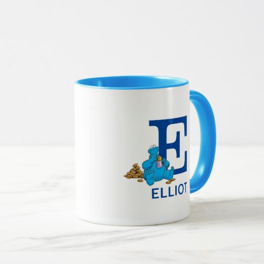 Cookie Monster Eating Cookies Naam & Monogram E Mok (Voorkant rechts)