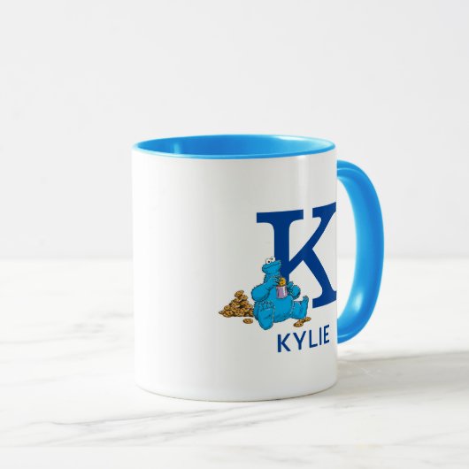 Cookie Monster Eating Cookies Naam & Monogram K Mok (Voorkant rechts)