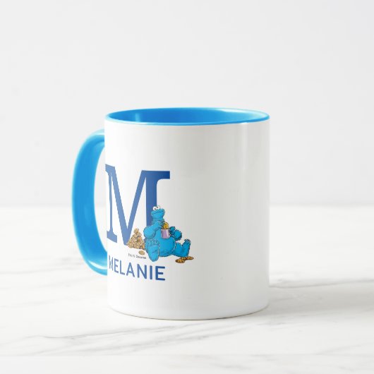 Cookie Monster Eating Cookies Naam & Monogram M Mok (Voorkant links)