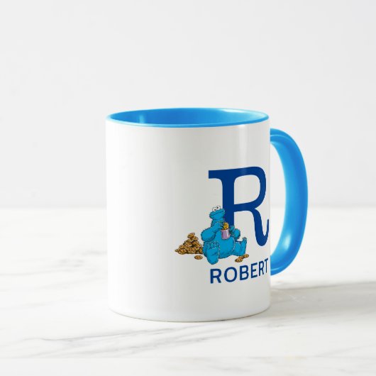 Cookie Monster Eating Cookies Naam & Monogram R Mok (Voorkant rechts)