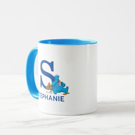 Cookie Monster Eating Cookies Naam & Monogram S Mok (Voorkant links)