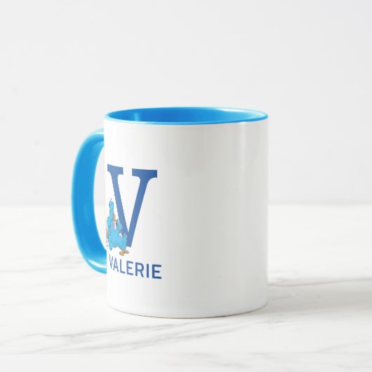 Cookie Monster Eating Cookies Naam & Monogram V Mok (Voorkant links)