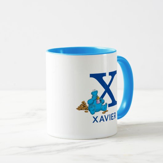 Cookie Monster Eating Cookies Naam & Monogram X Mok (Voorkant rechts)