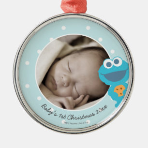 Cookie Monster   Eerste Kerstmis - Jouw naam toevo Metalen Ornament